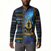 Egyptian Goddess Hathor Button Sweatshirt Galaxy Ancient Mythology Sun Disk Cow Horn