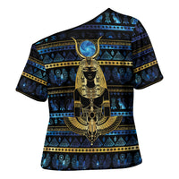 Egyptian Goddess Hathor Cross Shoulder Shirt Galaxy Ancient Mythology Sun Disk Cow Horn