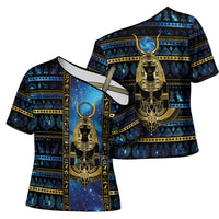 Egyptian Goddess Hathor Cross Shoulder Shirt Galaxy Ancient Mythology Sun Disk Cow Horn