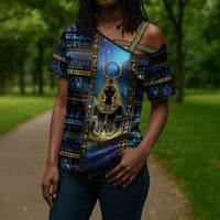Egyptian Goddess Hathor Cross Shoulder Shirt Galaxy Ancient Mythology Sun Disk Cow Horn