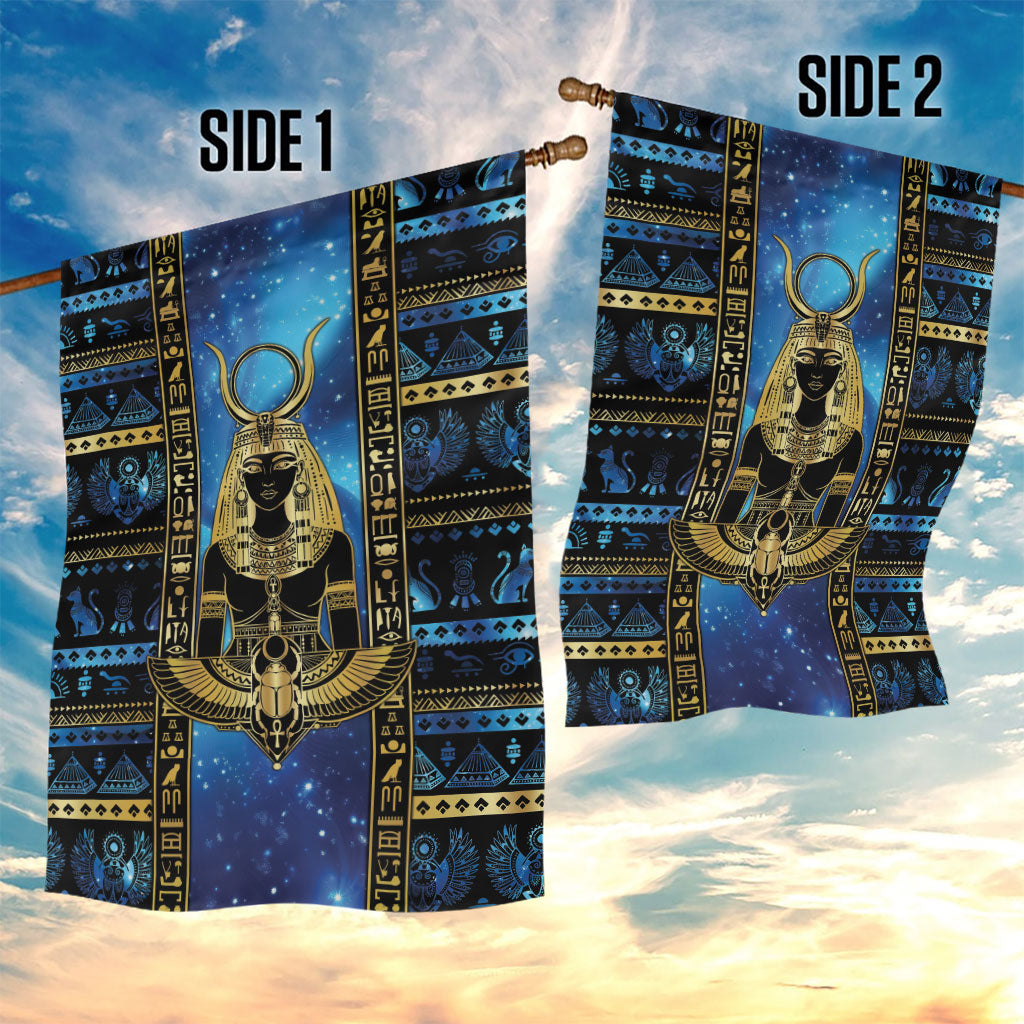 Egyptian Goddess Hathor Garden Flag Galaxy Ancient Mythology Sun Disk Cow Horn