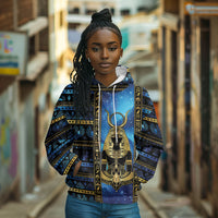 Egyptian Goddess Hathor Hoodie Galaxy Ancient Mythology Sun Disk Cow Horn