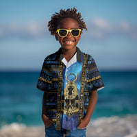 Egyptian Goddess Hathor Kid Hawaiian Shirt Galaxy Ancient Mythology Sun Disk Cow Horn