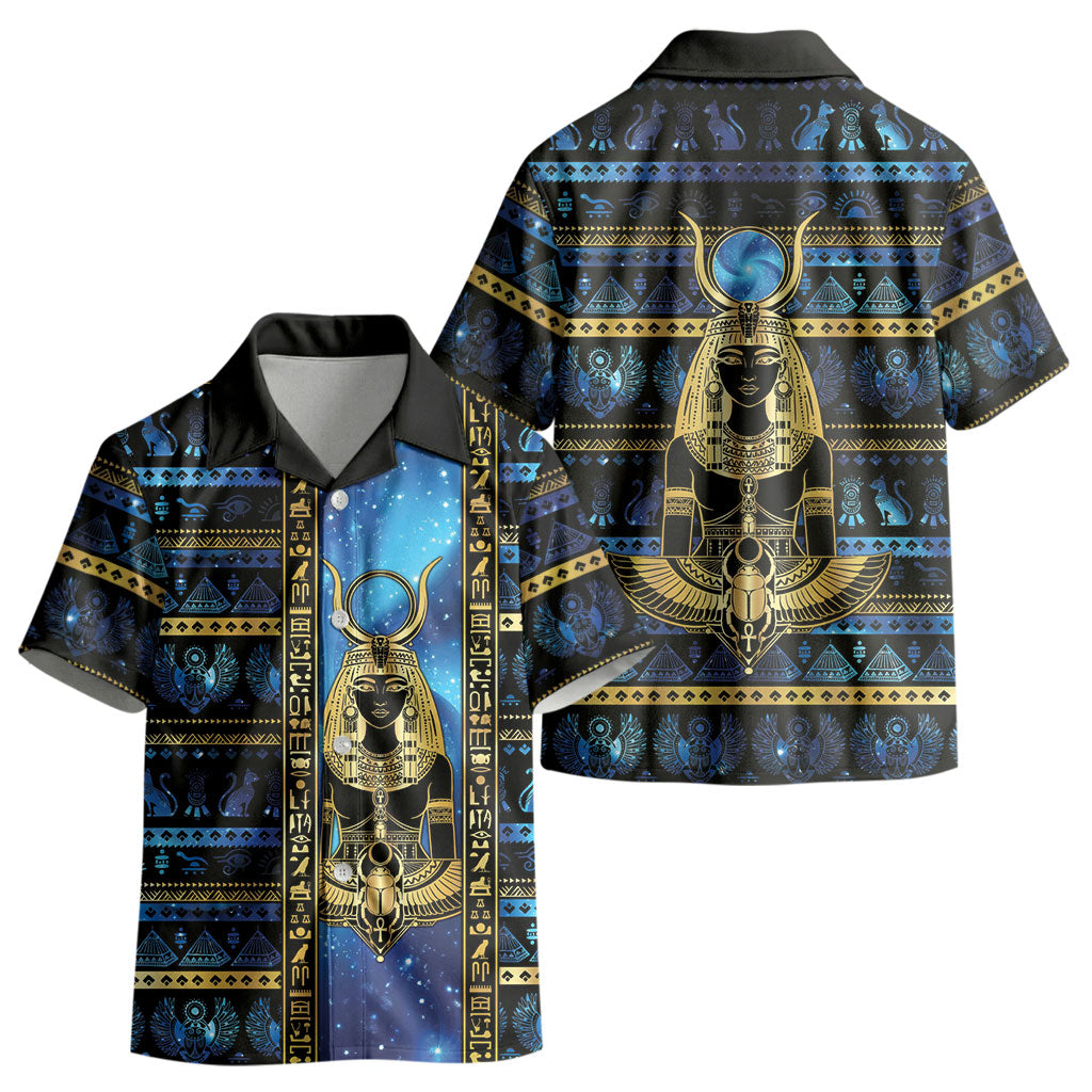 Egyptian Goddess Hathor Kid Hawaiian Shirt Galaxy Ancient Mythology Sun Disk Cow Horn DT05