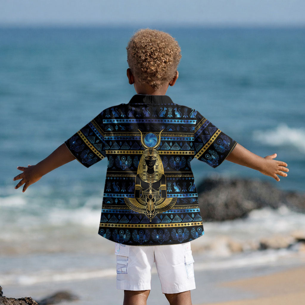 Egyptian Goddess Hathor Kid Hawaiian Shirt Galaxy Ancient Mythology Sun Disk Cow Horn DT05