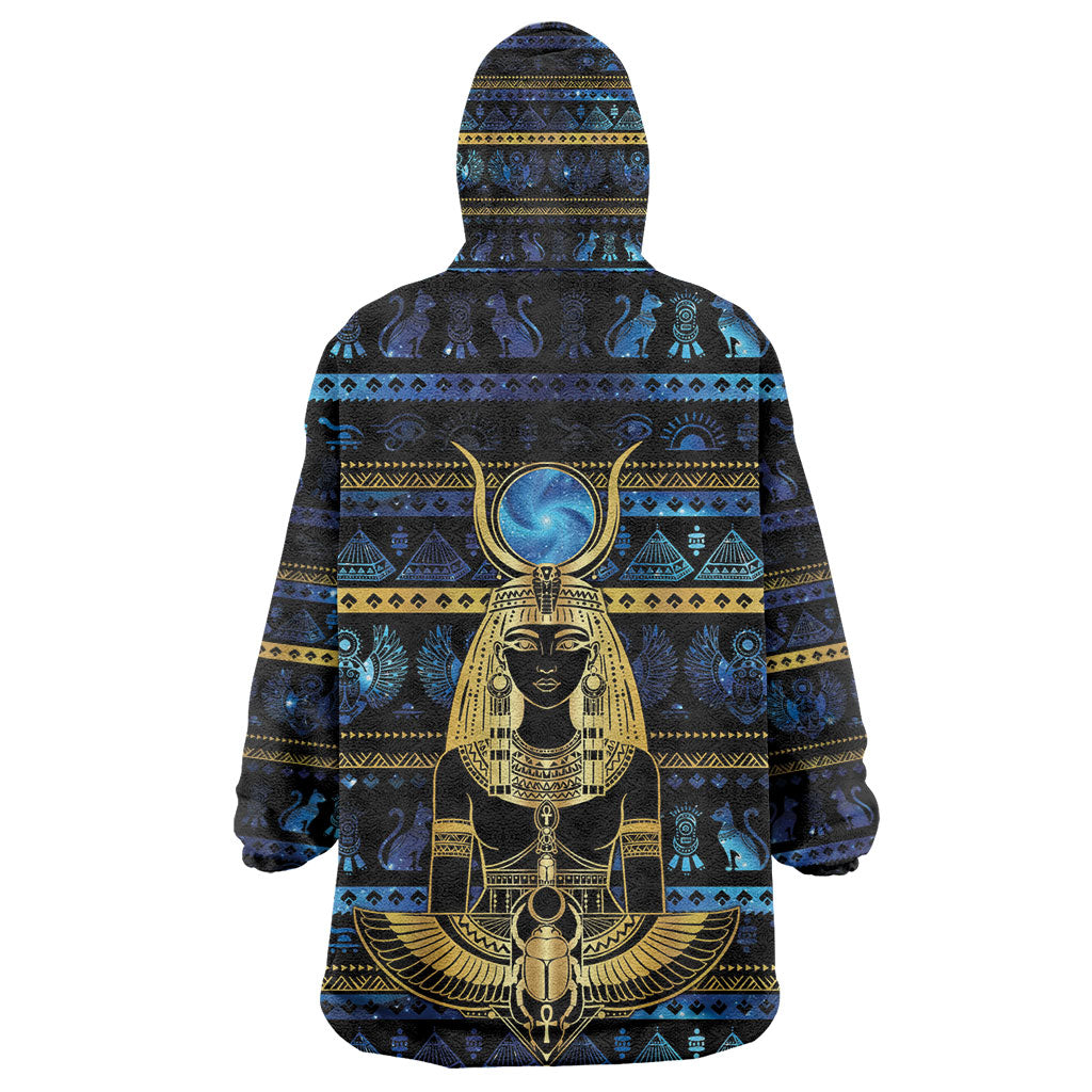 Egyptian Goddess Hathor Kid Wearable Blanket Hoodie Galaxy Ancient Mythology Sun Disk Cow Horn