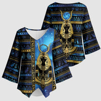 Egyptian Goddess Hathor Kimono Sleeve Blouse Galaxy Ancient Mythology Sun Disk Cow Horn