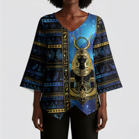 Egyptian Goddess Hathor Kimono Sleeve Blouse Galaxy Ancient Mythology Sun Disk Cow Horn