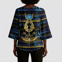 Egyptian Goddess Hathor Kimono Sleeve Blouse Galaxy Ancient Mythology Sun Disk Cow Horn