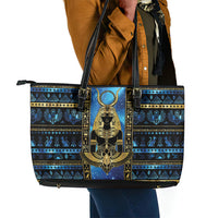Egyptian Goddess Hathor Leather Tote Bag Galaxy Ancient Mythology Sun Disk Cow Horn