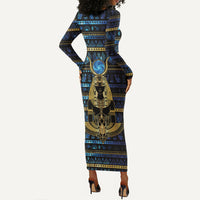 Egyptian Goddess Hathor Long Sleeve Bodycon Dress Galaxy Ancient Mythology Sun Disk Cow Horn