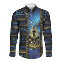 Egyptian Goddess Hathor Long Sleeve Button Shirt Galaxy Ancient Mythology Sun Disk Cow Horn