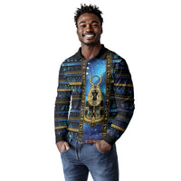Egyptian Goddess Hathor Long Sleeve Polo Shirt Galaxy Ancient Mythology Sun Disk Cow Horn
