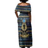 Egyptian Goddess Hathor Off Shoulder Maxi Dress Galaxy Ancient Mythology Sun Disk Cow Horn