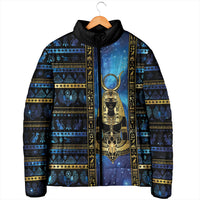 Egyptian Goddess Hathor Padded Jacket Galaxy Ancient Mythology Sun Disk Cow Horn
