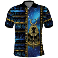 Egyptian Goddess Hathor Polo Shirt Galaxy Ancient Mythology Sun Disk Cow Horn