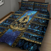 Egyptian Goddess Hathor Quilt Bed Set Galaxy Ancient Mythology Sun Disk Cow Horn
