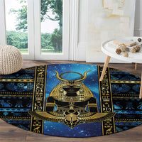 Egyptian Goddess Hathor Round Carpet Galaxy Ancient Mythology Sun Disk Cow Horn