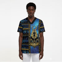 Egyptian Goddess Hathor Scrub Top Galaxy Ancient Mythology Sun Disk Cow Horn