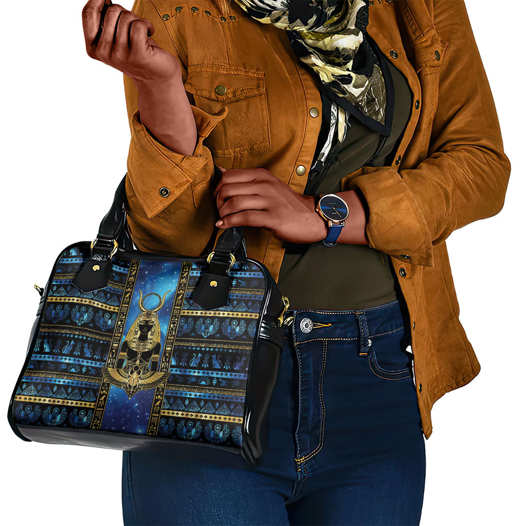 Egyptian Goddess Hathor Shoulder Handbag Galaxy Ancient Mythology Sun Disk Cow Horn