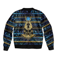 Egyptian Goddess Hathor Sleeve Zip Bomber Jacket Galaxy Ancient Mythology Sun Disk Cow Horn