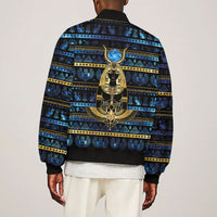 Egyptian Goddess Hathor Sleeve Zip Bomber Jacket Galaxy Ancient Mythology Sun Disk Cow Horn