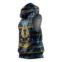 Egyptian Goddess Hathor Sleeveless Hoodie Galaxy Ancient Mythology Sun Disk Cow Horn