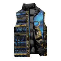 Egyptian Goddess Hathor Sleeveless Puffer Jacket Galaxy Ancient Mythology Sun Disk Cow Horn