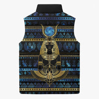 Egyptian Goddess Hathor Sleeveless Puffer Jacket Galaxy Ancient Mythology Sun Disk Cow Horn