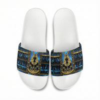 Egyptian Goddess Hathor Slide Sandals Galaxy Ancient Mythology Sun Disk Cow Horn