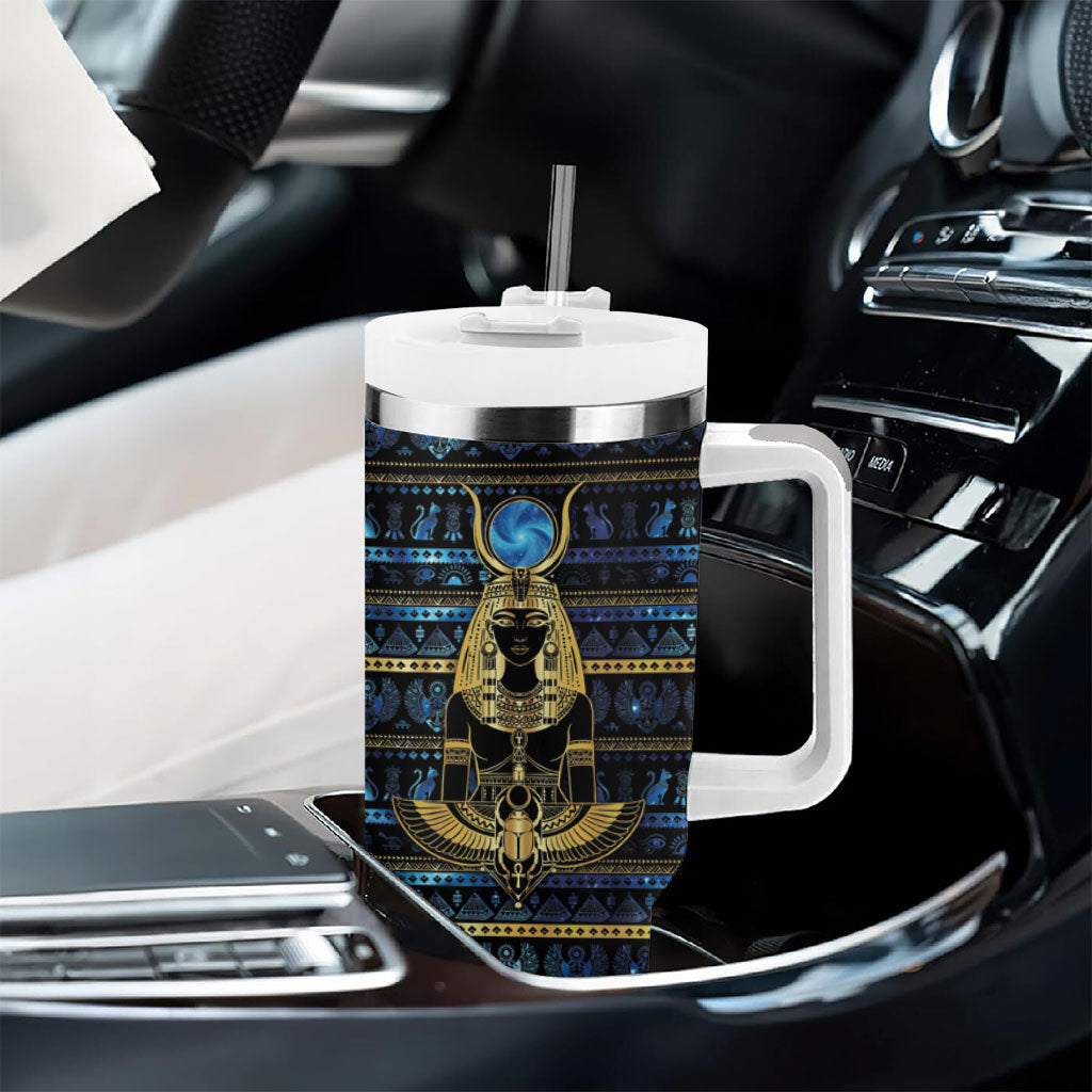 Egyptian Goddess Hathor Tumbler With Handle Galaxy Ancient Mythology Sun Disk Cow Horn