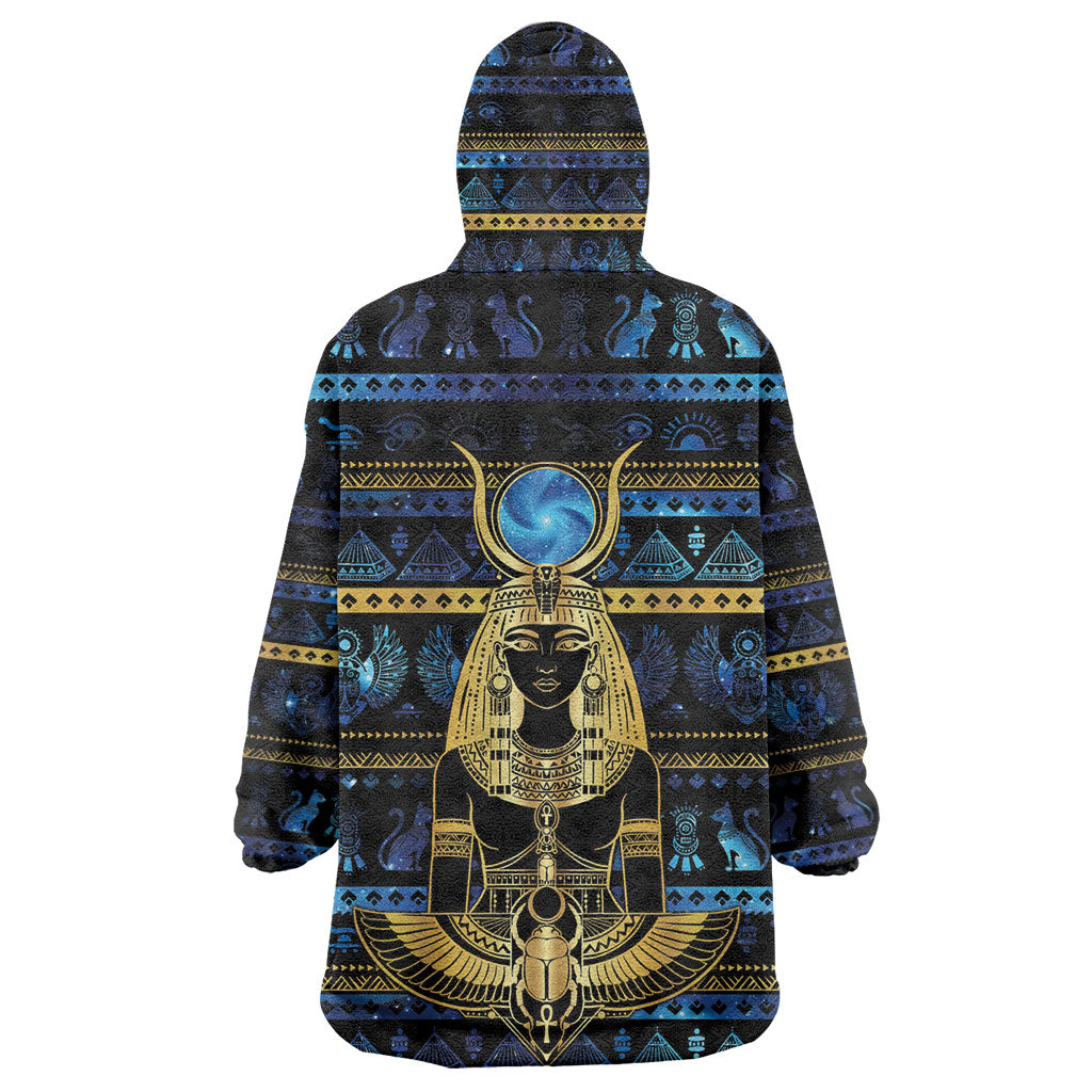 Egyptian Goddess Hathor Wearable Blanket Hoodie Galaxy Ancient Mythology Sun Disk Cow Horn