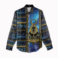 Egyptian Goddess Hathor Women Casual Shirt Galaxy Ancient Mythology Sun Disk Cow Horn