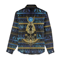 Egyptian Goddess Hathor Women Casual Shirt Galaxy Ancient Mythology Sun Disk Cow Horn