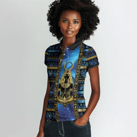 Egyptian Goddess Hathor Women Polo Shirt Galaxy Ancient Mythology Sun Disk Cow Horn