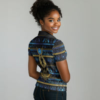 Egyptian Goddess Hathor Women Polo Shirt Galaxy Ancient Mythology Sun Disk Cow Horn