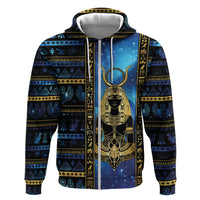 Egyptian Goddess Hathor Zip Hoodie Galaxy Ancient Mythology Sun Disk Cow Horn