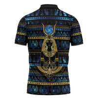 Egyptian Goddess Hathor Zipper Polo Shirt Galaxy Ancient Mythology Sun Disk Cow Horn