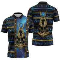 Egyptian Goddess Hathor Zipper Polo Shirt Galaxy Ancient Mythology Sun Disk Cow Horn