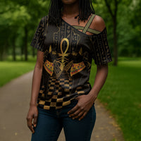 Egyptian Goddess Bastet Cross Shoulder Shirt Ancient Mythology Sacred Black Cat