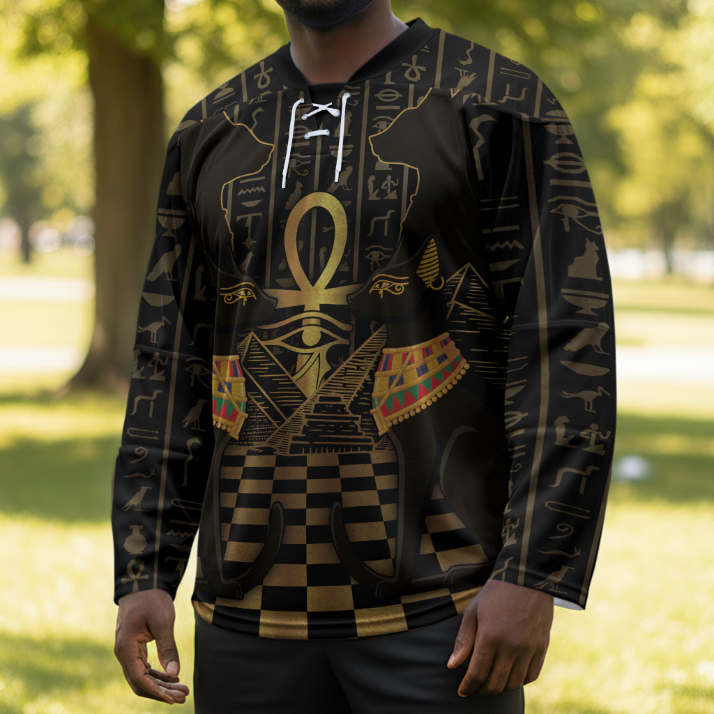Egyptian Goddess Bastet Hockey Jersey Ancient Mythology Sacred Black Cat