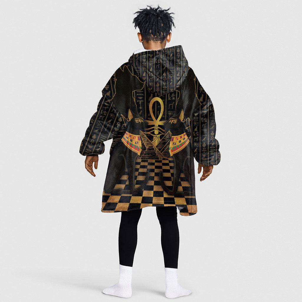 Egyptian Goddess Bastet Kid Wearable Blanket Hoodie Ancient Mythology Sacred Black Cat
