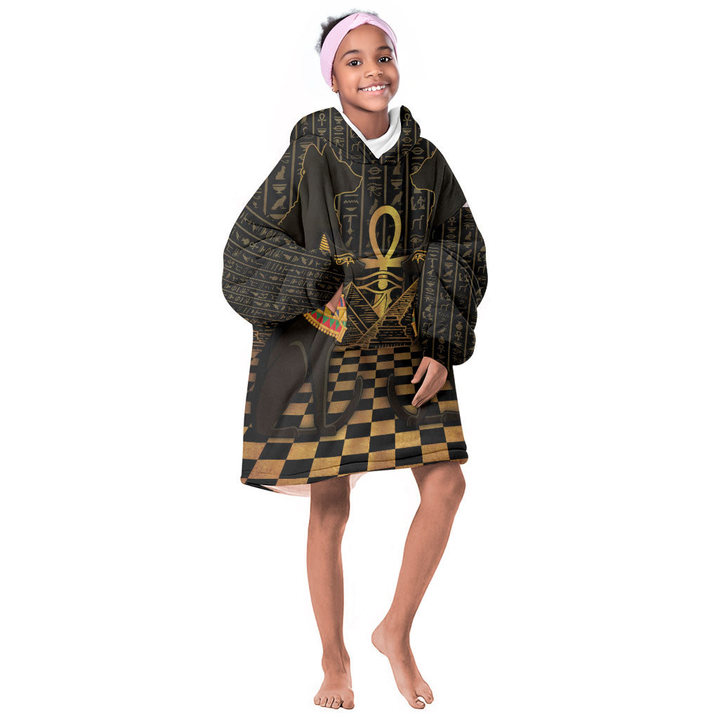 Egyptian Goddess Bastet Kid Wearable Blanket Hoodie Ancient Mythology Sacred Black Cat