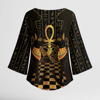 Egyptian Goddess Bastet Kimono Sleeve Blouse Ancient Mythology Sacred Black Cat