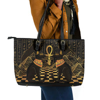 Egyptian Goddess Bastet Leather Tote Bag Ancient Mythology Sacred Black Cat