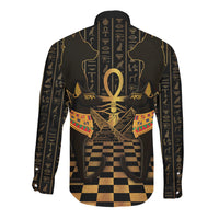 Egyptian Goddess Bastet Long Sleeve Button Shirt Ancient Mythology Sacred Black Cat