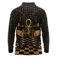 Egyptian Goddess Bastet Long Sleeve Polo Shirt Ancient Mythology Sacred Black Cat