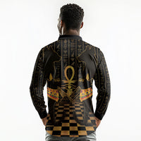Egyptian Goddess Bastet Long Sleeve Polo Shirt Ancient Mythology Sacred Black Cat
