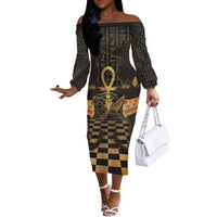 Egyptian Goddess Bastet Off The Shoulder Long Sleeve Dress Ancient Mythology Sacred Black Cat