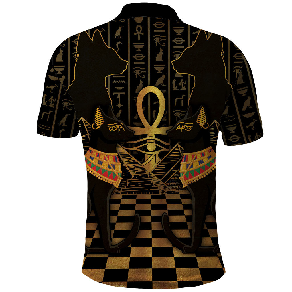Egyptian Goddess Bastet Polo Shirt Ancient Mythology Sacred Black Cat